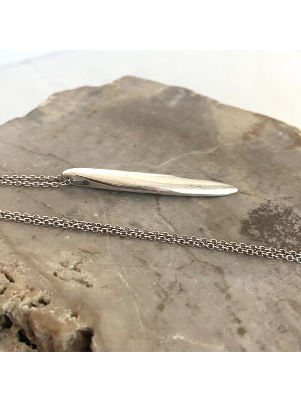 Sterling Silver 925 Solid Elongated Oval Pendant Necklace 18" Cable Chain - Picture 5 of 16